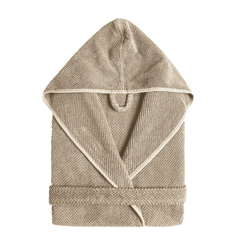 Bee 100% Cotton Waffle Bathrobe, Stone, S