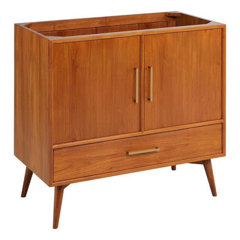 36" Novak Single Bathroom Vanity Set with Rectangular Undermount Sink, Natural Teak, Single-Hole, Arctic White Quartz