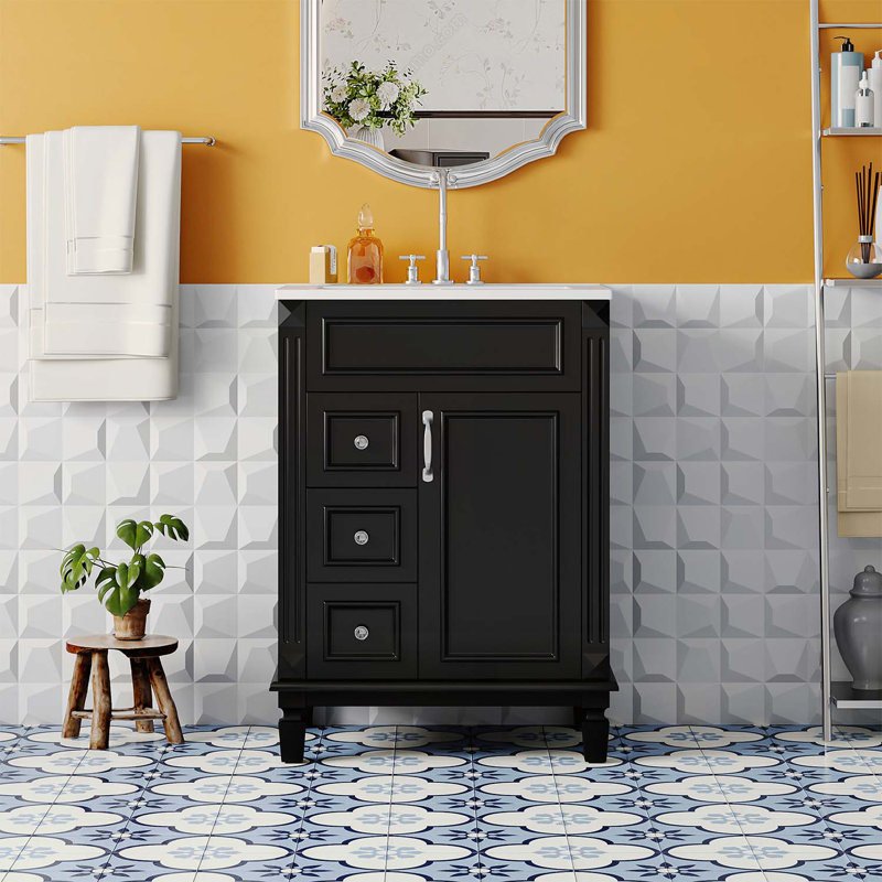 Meuble-lavabo polyvalent avec lavabo, solutions de rangement intelligentes, idéal pour les petites salles de bain, Noir