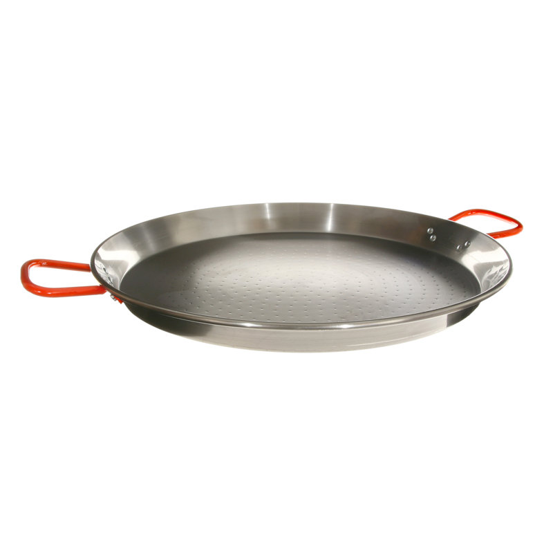 Garcima 22-Inch Polished Carbon Steel Paella Pan with Red Handles