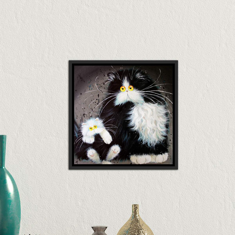 Tail Of Two Kitties by Kim Haskins - Print, 26" H x 26" W x 1.5" D, Distressed Black Framed Canvas