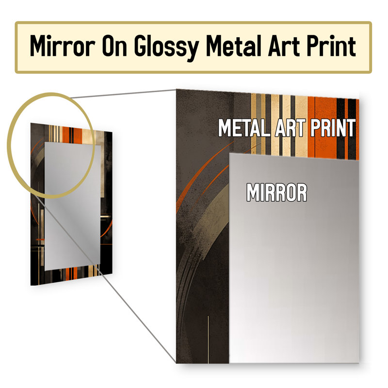 Orange And Grey Vectors I - Abstract Shapes Wall Mirror, Modern Decorative Mirror, Printed Metal Art, 32" x 24"