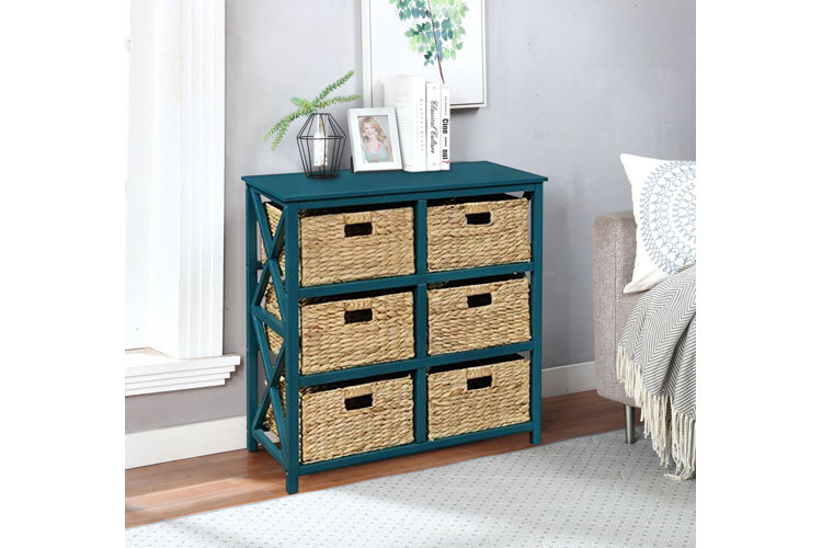 espresso wooden storage cabinet with wicker baskets from