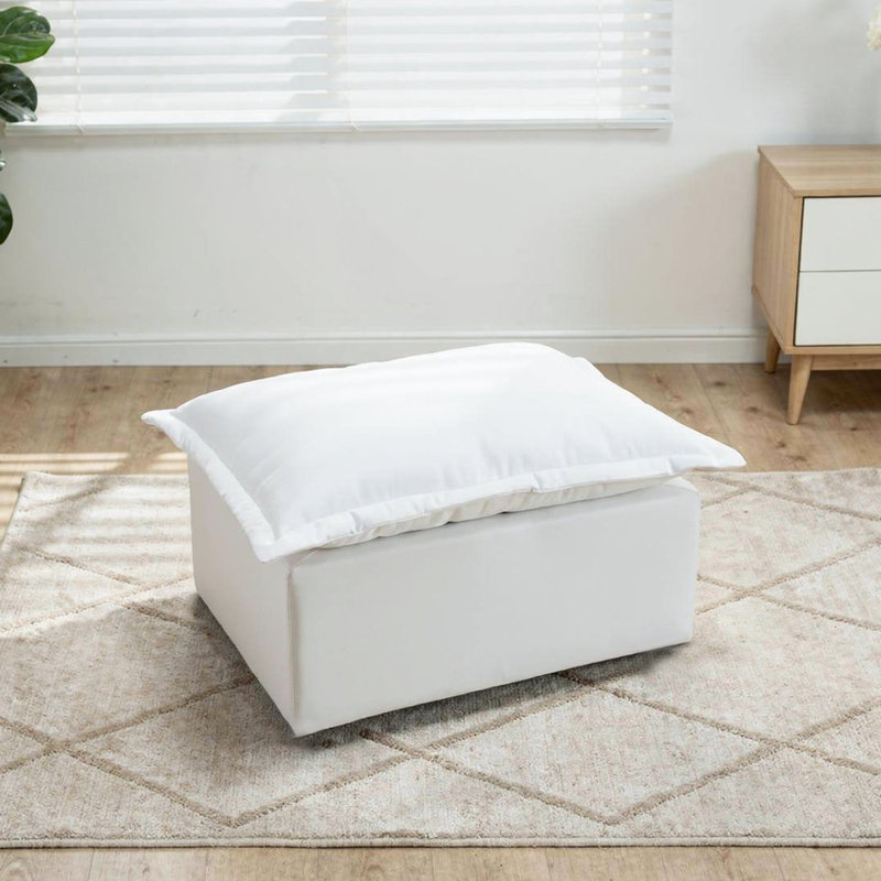 Repose-pieds rembourré carré en chenille avec surmatelas moelleux surdimensionné - entièrement comprimé, aucun assemblage requis