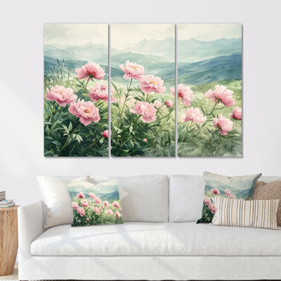 Pivoines dans les hautes prairies II - Art mural pivoines - 3 panneaux
