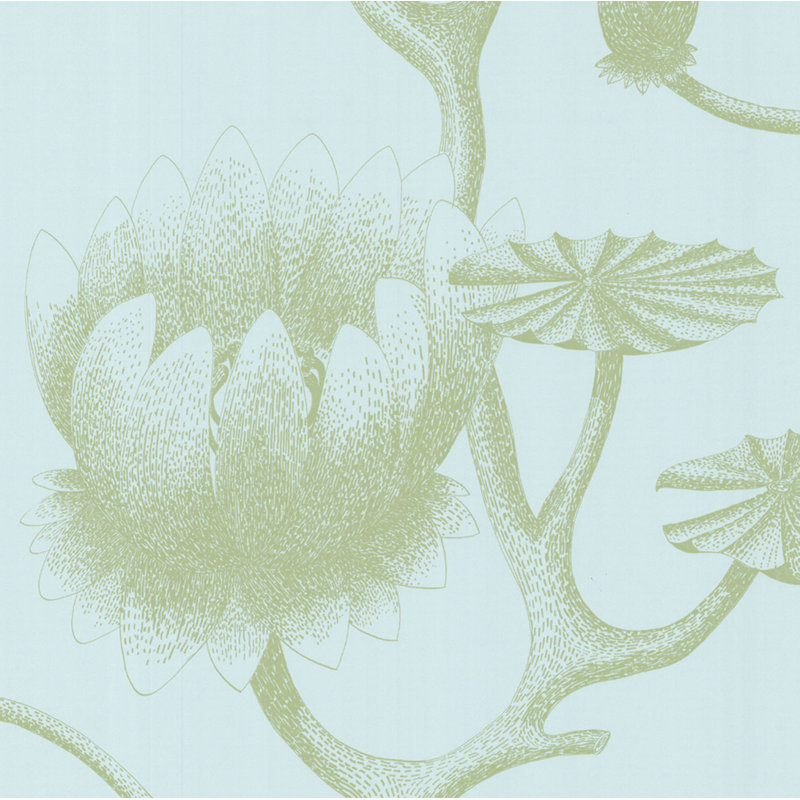 Lily Floral Wallpaper Roll, Sage/Pale Blue