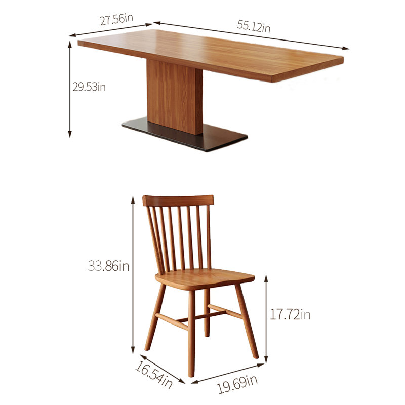 Solid wood ash dining table set, 29.53" H x 55.12" L x 27.56" W