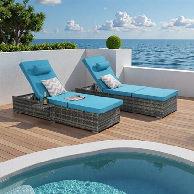 Outdoor Chaise Lounge Chair Set Of 2 With Storage Patio Pool Chairs Tanning Lounges For Outside,Beach Rattan Recliners With Adjustable Backrest