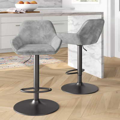 Ferrier Swivel & Adjustable Height Upholstered 24.6'' Counter Stool with Metal Pedestal Base