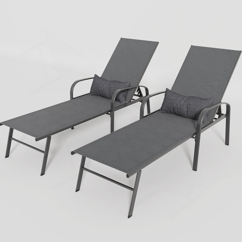 2 Pieces Set Outdoor Patio Swimming Pool Lounge Gray Color With Pillow, 2