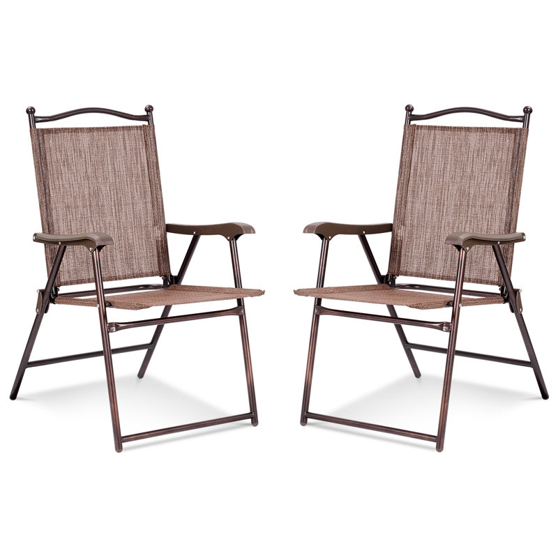 Red Barrel Studio® Patio Textile Fabric Folding Camping Chairs, Brown