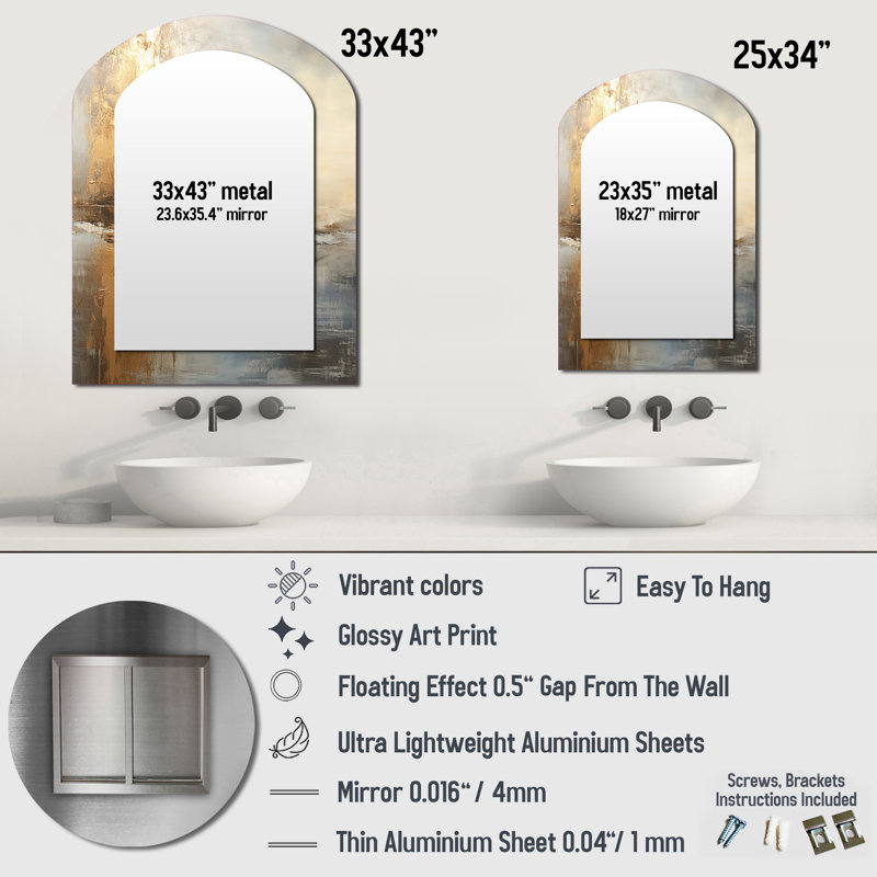 Miroir mural arqué moderne Modern Coastal Beige et Gold River I, 43 po x 33 po