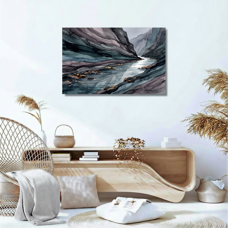 «Layered Blue and Gray River Canyon», art mural sur toile, H 24 po x l 36 po