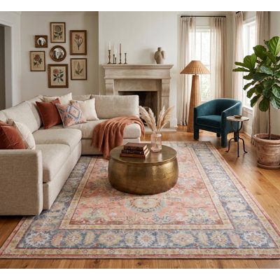 Bexhill  Weathered Vintage Oriental Coral Area Rug