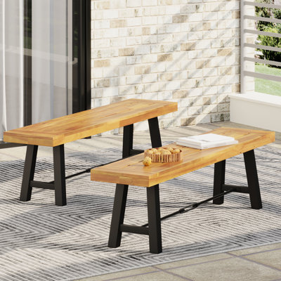 Banc d'extérieur coloré avec design en bois et lattes, profondeur 160 cm, largeur 37 cm, hauteur 45 cm, poids 14,2 kg, résistant aux variations de couleur dues aux intempéries légères. Dimensions du panneau : profondeur 156 cm, largeur 37 cm, hauteur, poids (lb), testé.