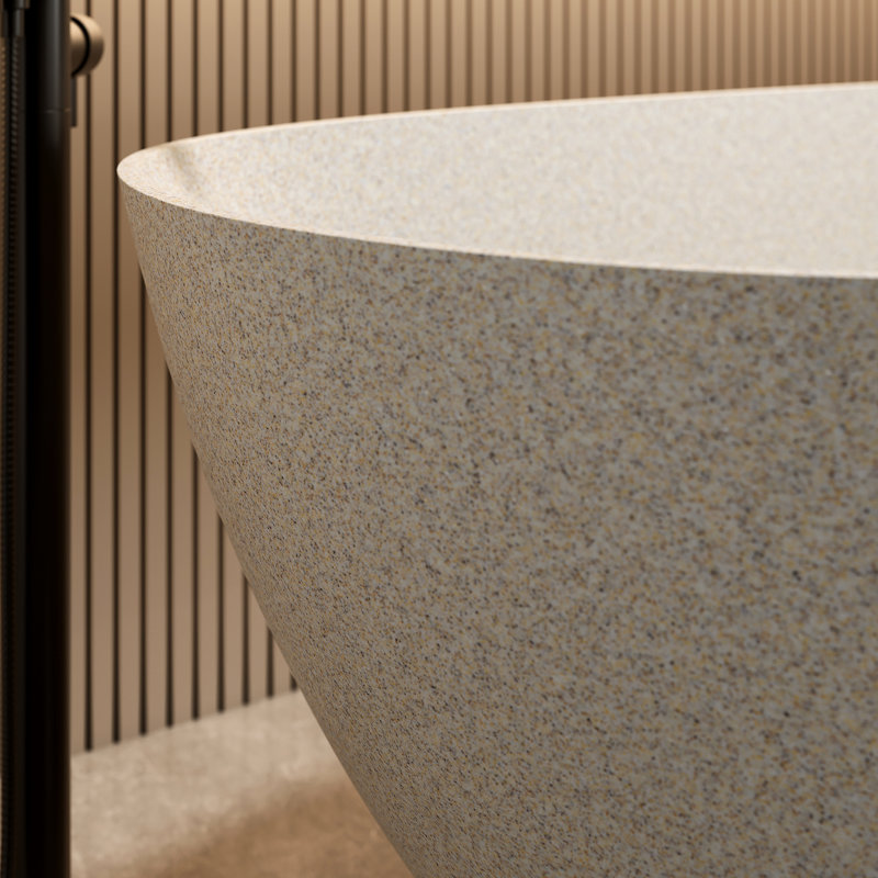 57 - Inch Freestanding Orange Soaking Bathtub With Solid Surface Resin Stone, Tough And Strong, Stain , Excellent Insulation Of Non Porous, Smooth Finish, Relaxing Bath Experience