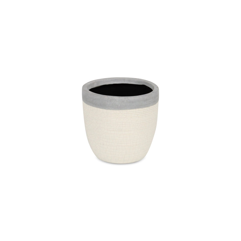 Gray And Ivory Ceramic 41 Ounce Crackle Round Distressed Pot Planter