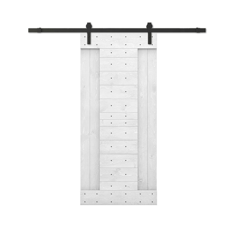 Porte de grange lambrissée peinte en bois et en métal avec trousse de quincaillerie d'installation, Blanc, H 84 po x l 42 po