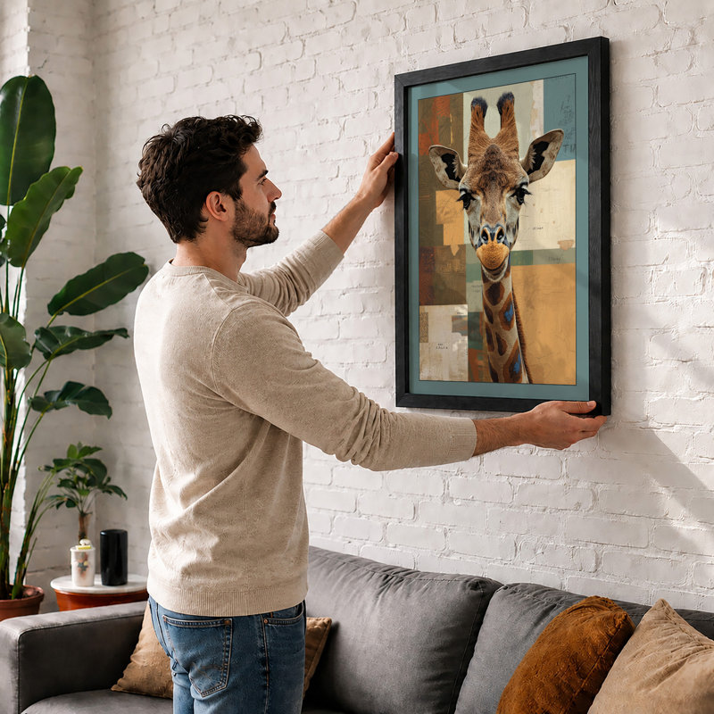 Giraffe in Geometry Modern - Framed Print, A1 - 84.1 x 59.4 cm, Black