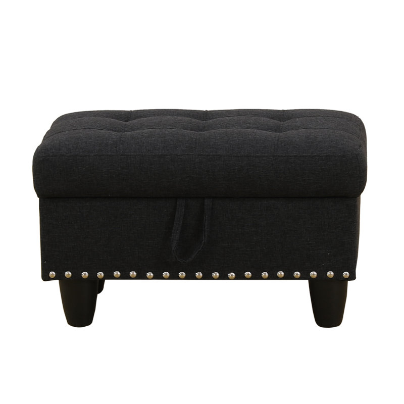 Andikan Upholstered Ottoman, Black Linen