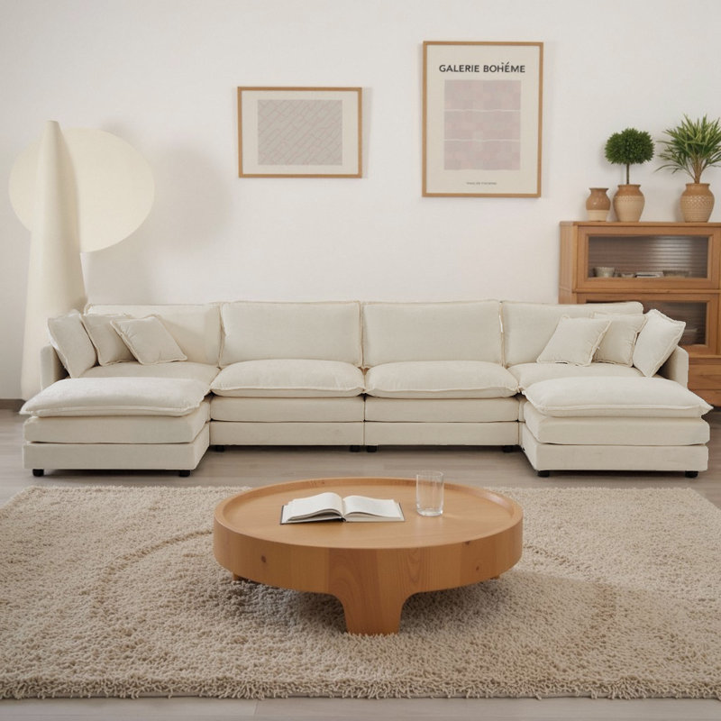 Chenillaire U-Shaped Chenille Sectional Sofa with Double Ottomans - Modular 4-Seater Comfort Couch, Reversible Deep Seat Design with Premium Fabric & Flexible Living Room Configuration