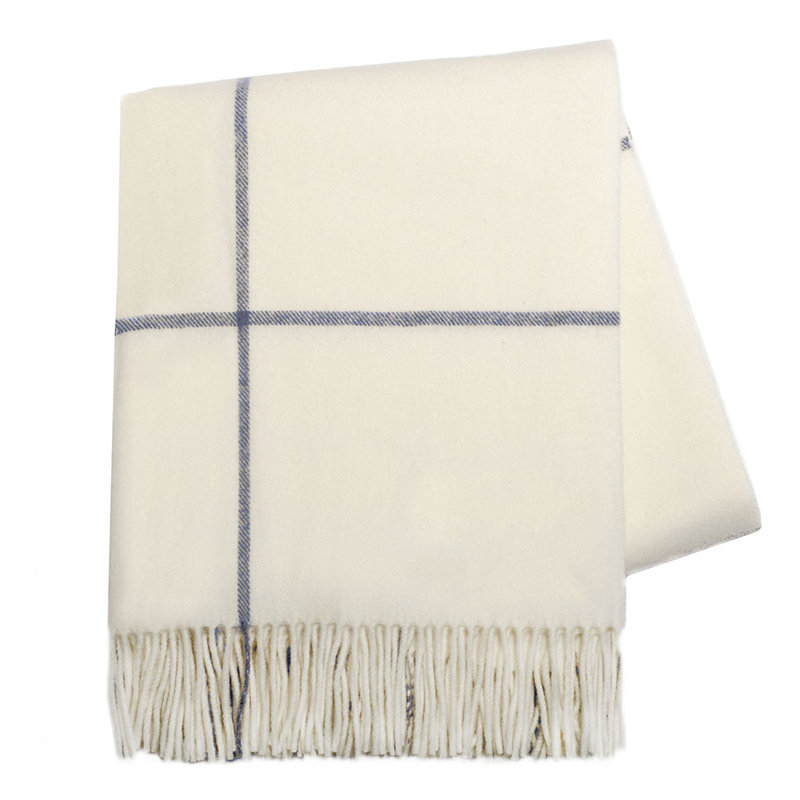 Windowpane Cashmere/Lambswool Throw, Ecru / Navy