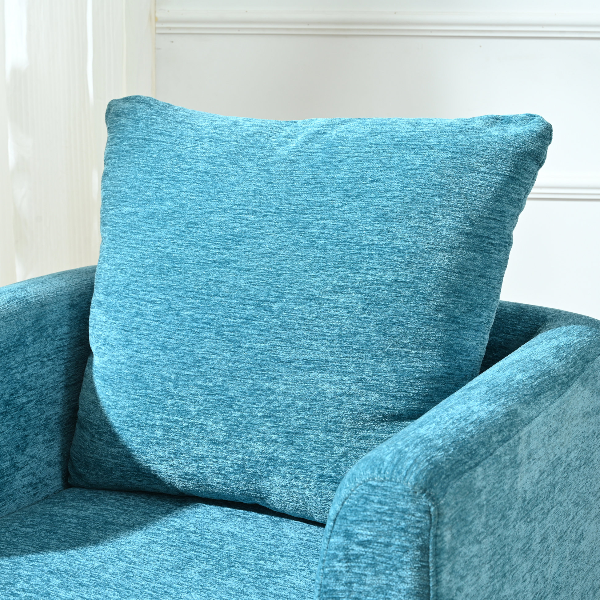 Latitude Run® Teal Accent Chair, Boucle Chair,Barrel Chair,Fabric Armchair  Club Chair,Upholstered Arm Chair With Solid Wood Legs,Waist Pillow,Padded  Single Chair For Living Room/Bedroom/Study/Waiting Room (Teal) | Wayfair, image size:1950x1950