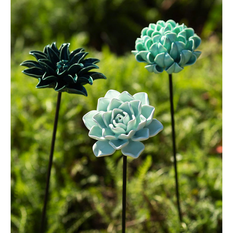 Ceramic Garden Flower Stakes, Set Of 3