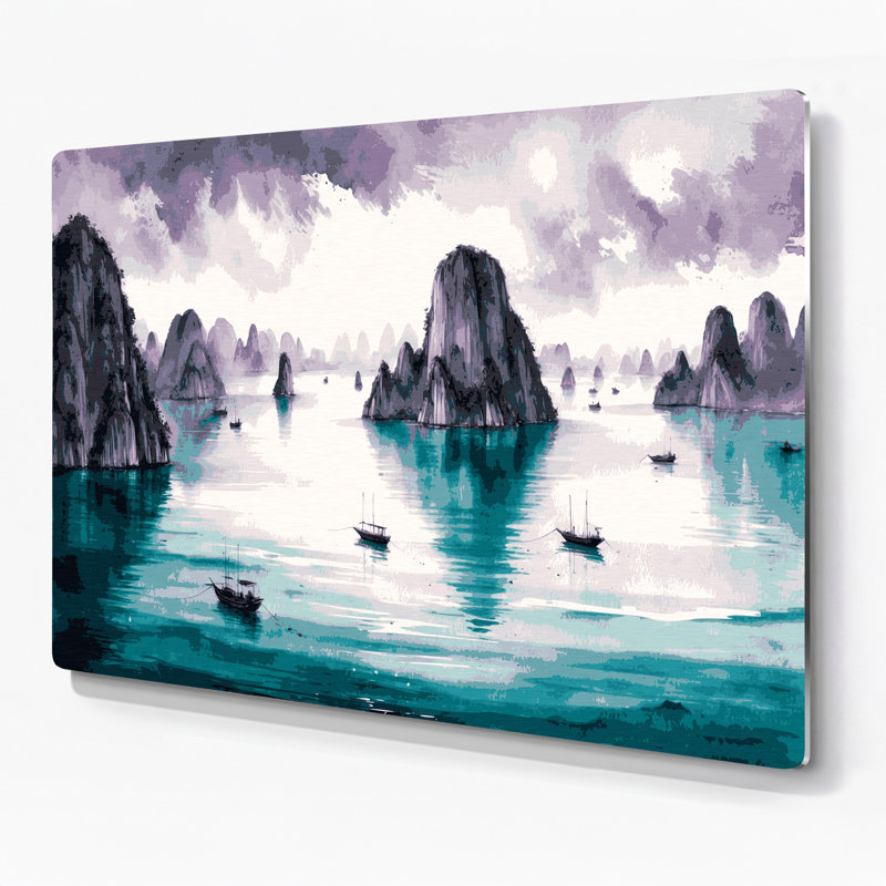 Villes, baie d'Halong, Vietnam, art mural en métal blanc, H 11 po x l 14 po