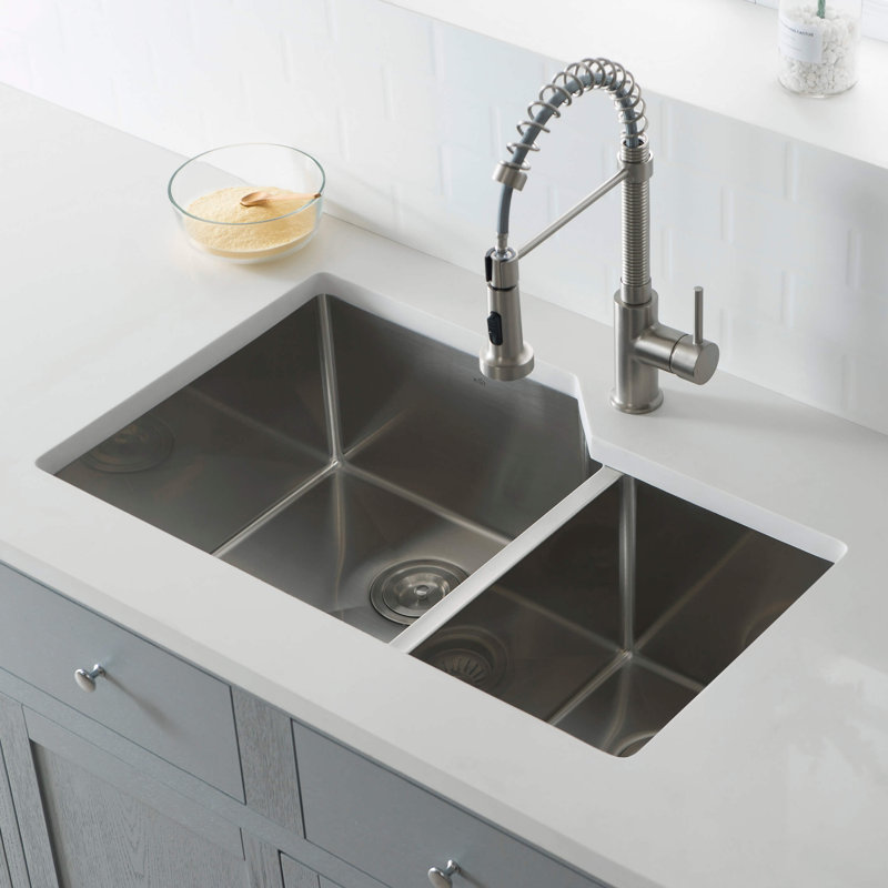 Évier de cuisine à double cuve fabriqué à la main en acier inoxydable L 32 po x l 20 po
