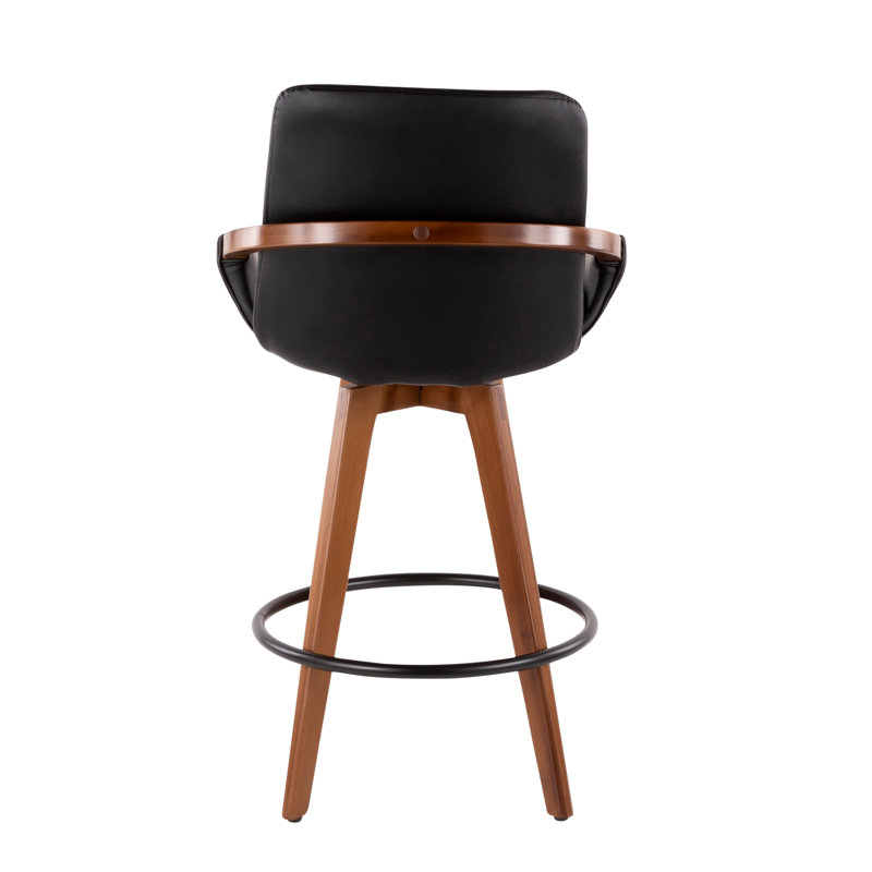 Tabouret de comptoir Cosmo Mid-Century en similicuir noyer et noir par Lumisource