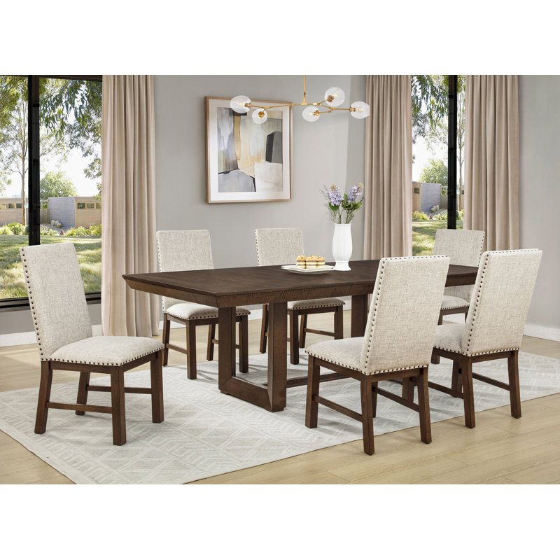 Ensemble de table à manger extensible 7 pièces en bois beige et brun, 7 Pieces: Table, 6 Chairs