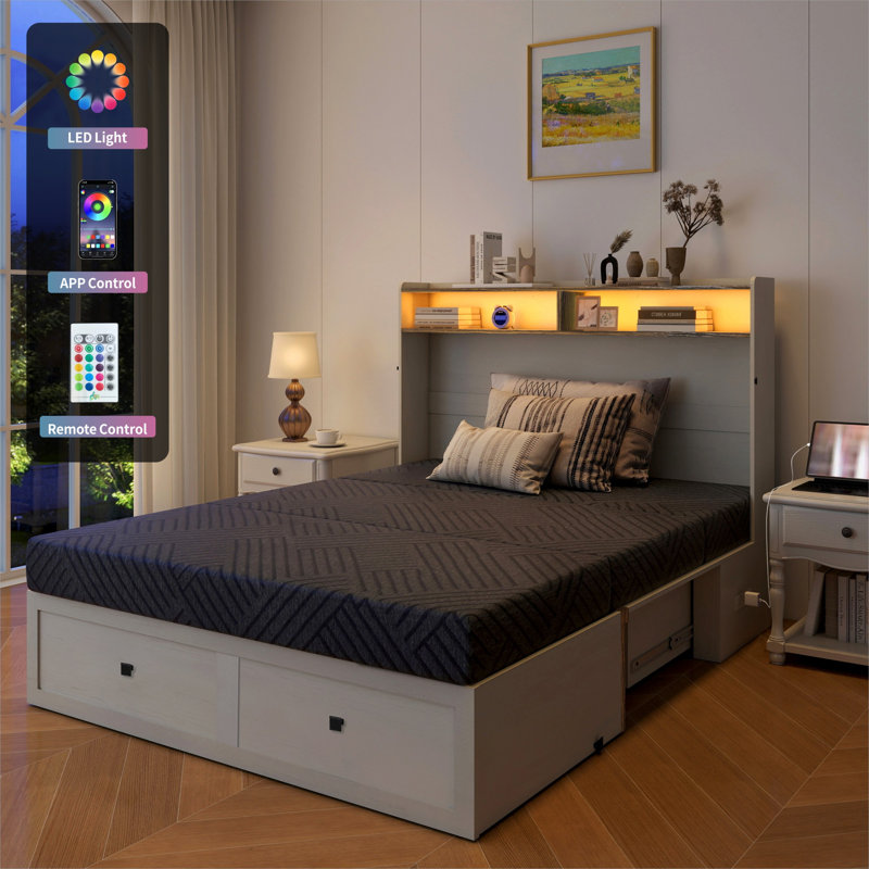 Grand lit escamotable avec matelas à trois volets 6 po, lumières à DEL RVB et station de charge USB-C