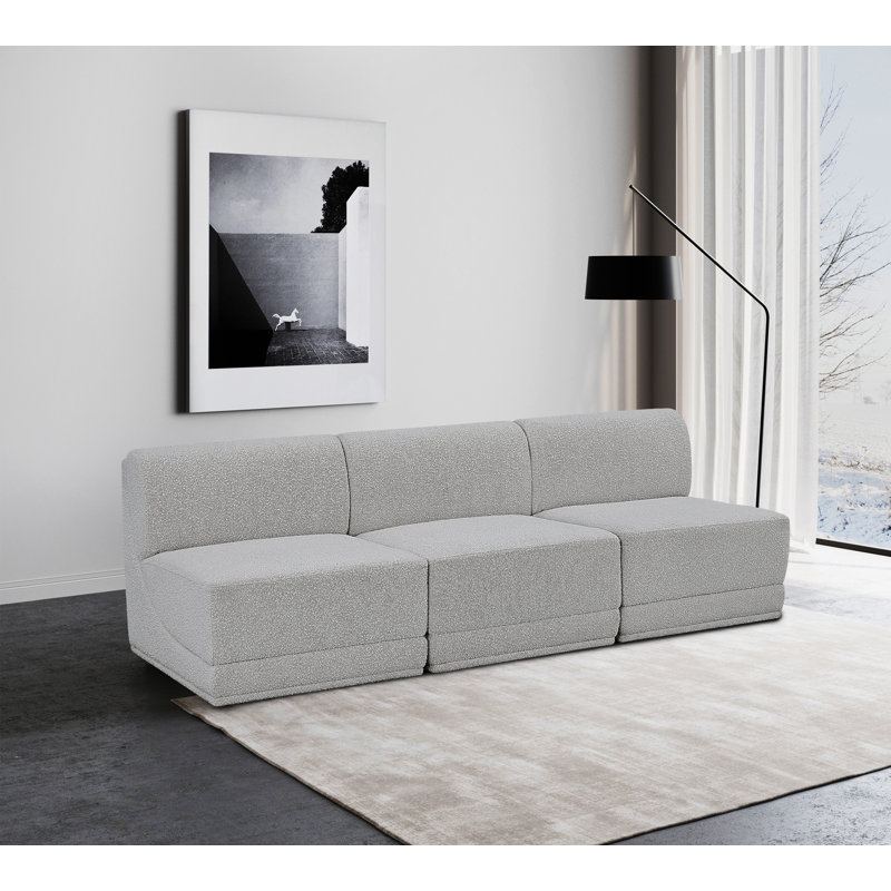 Ollie 90" Upholstered Sofa, Grey Boucle Fabric