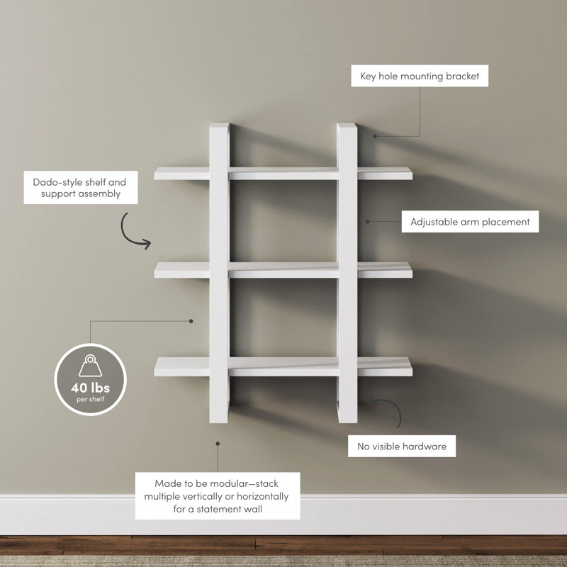 Ermonela 3 Piece Accent Shelf, Matte White