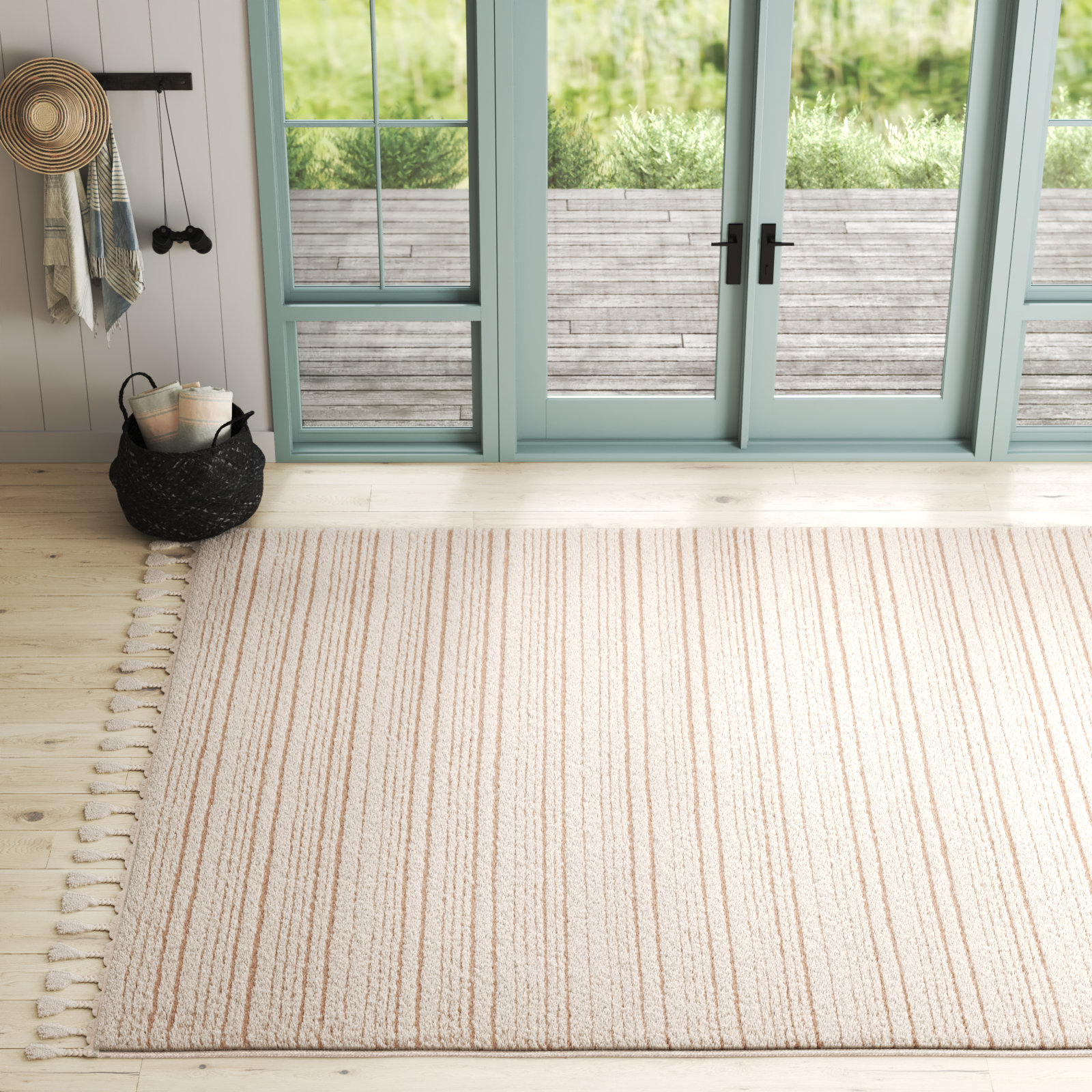 Jonie Ivory Beige Striped Rug, Rectangle 10' x 14'
