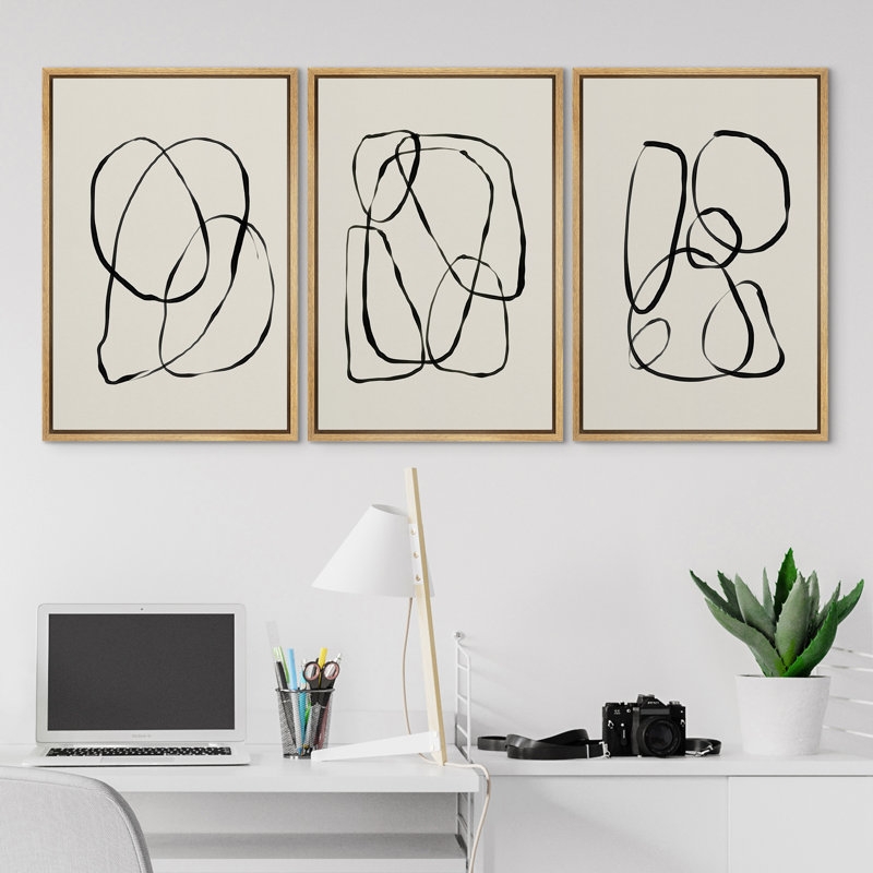 " Modern Duotone Geometric Spiral Ring Circle Collage 3 Piece Framed Wall Art. " 3 - Pieces, 24" H x 16" W, Brown