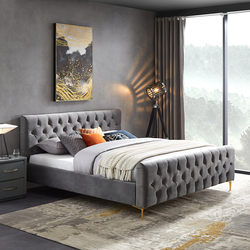 Vicennia Upholstered Platform Bed, King, Gray