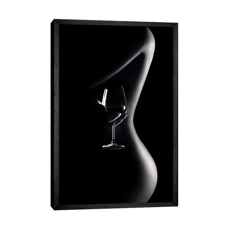 Nude Woman Red Wine 3 by Johan Swanepoel - Print on Canvas, Black Framed Canvas, 152.5 cm H x 101.5 cm W