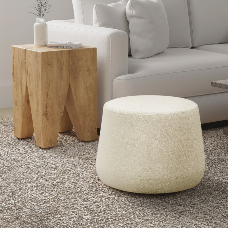 Grasmere 24" Wide Boucle Ottoman Snow, Snow Boucle