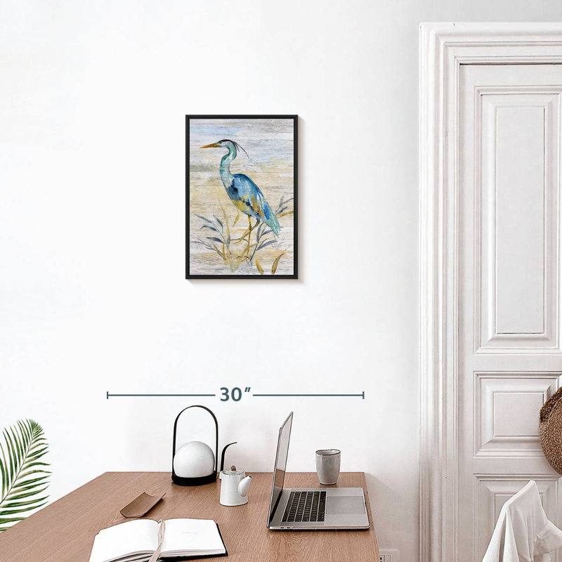 Héron bleu II, 13 po x 19 po, Cadre flottant noir
