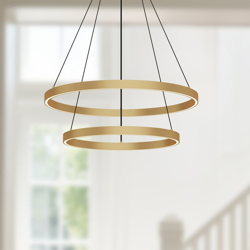 Cerchio 2 - Light LED Chandelier, Brushed Gold, 1.5" H x 23.63" W x 23.63" D