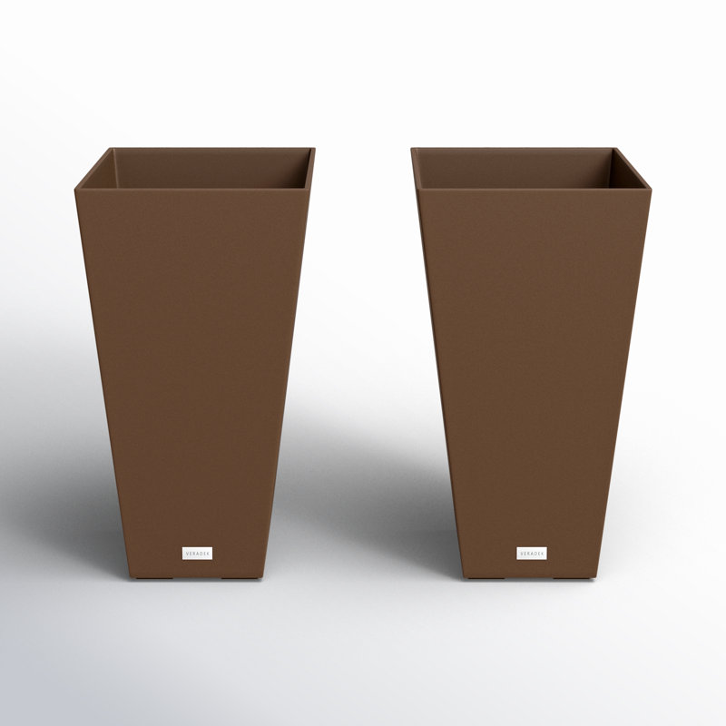 Espresso Brown 26" Modern Square Tapered Plastic Planter 2-Pack