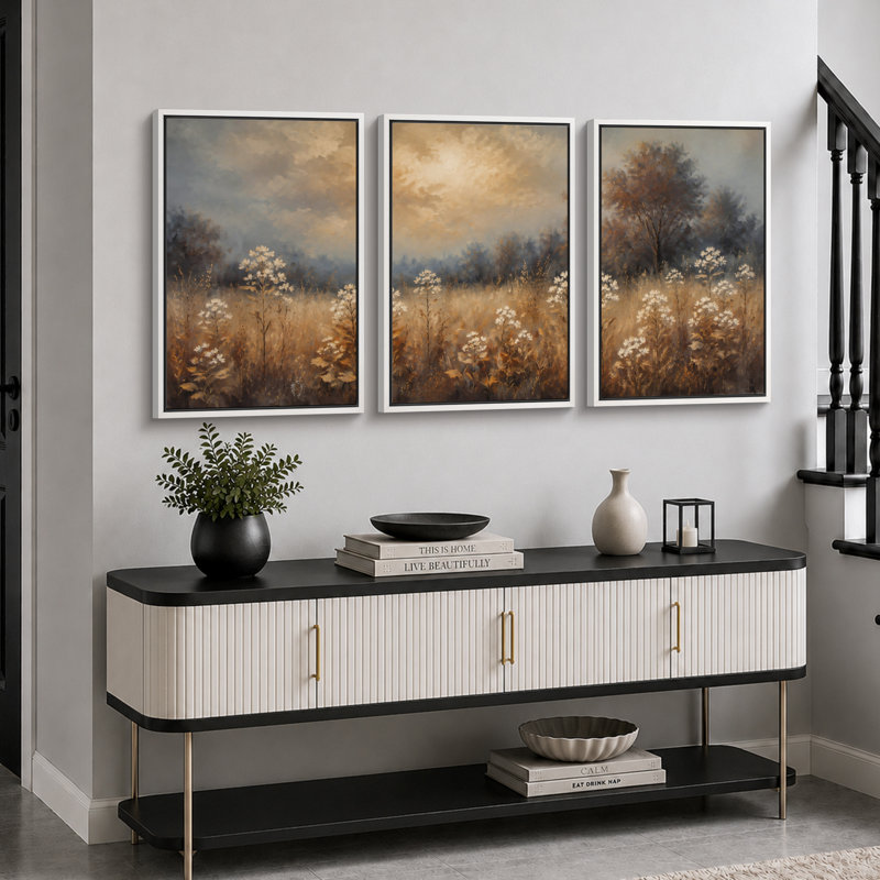 Paysage de prairie fleurie mélancolique, tableau pour chambre, impression giclée sur toile encadrée en 3 pièces - 61 x 91 cm (24 x 36 pouces)