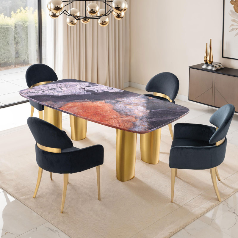 Lyell 5-Piece Marble Dining Table Set, 5 Pieces: Table, 4 Chairs, Gray