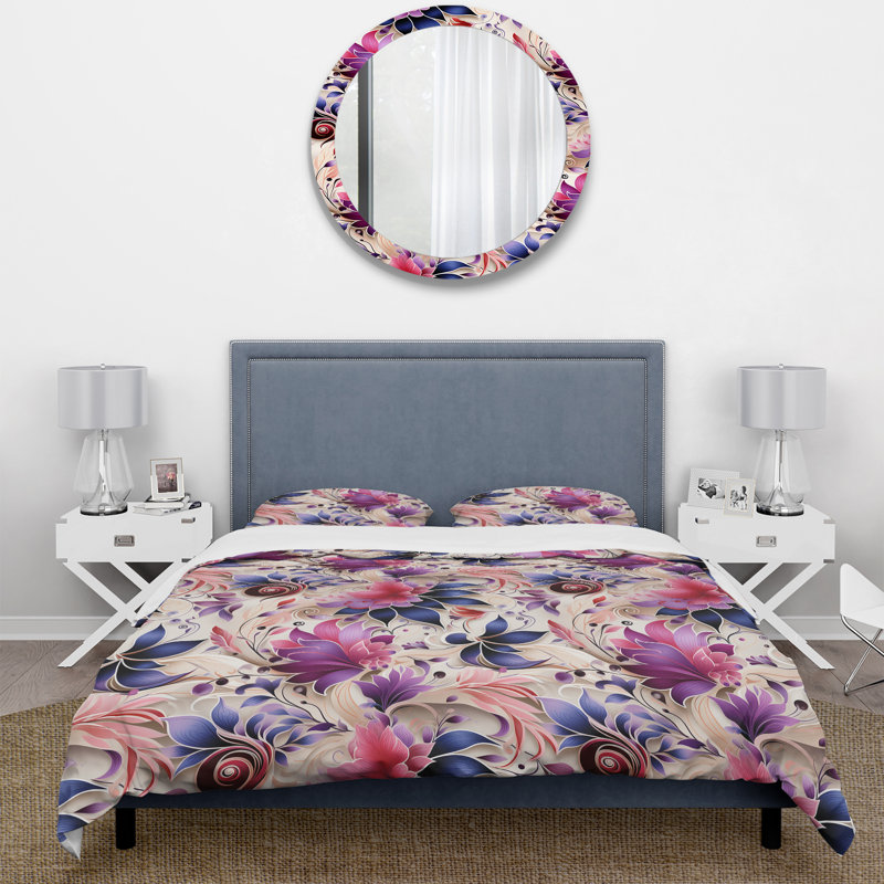 Ensemble de housse de couette à motif cachemire rose et mauve à motif de roses romantiques - microfibre de polyester
