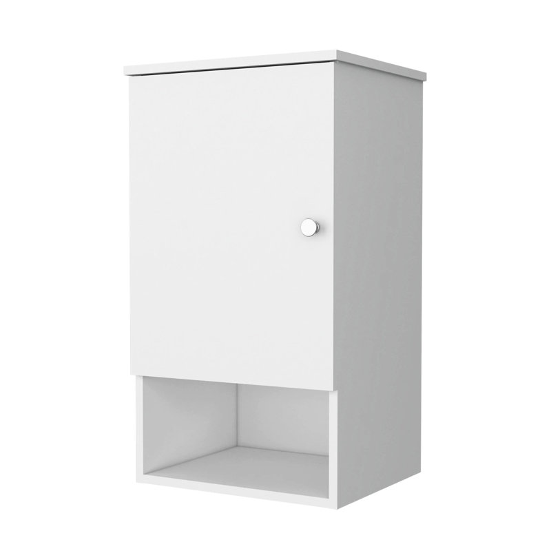 Armoire à pharmacie blanche pour salle de bain - Une porte avec 2 tablettes de rangement internes et 1 tablette ouverte à accès rapide