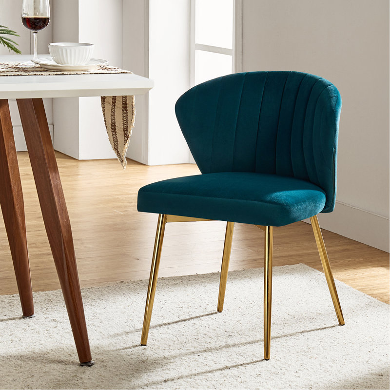 Fauteuil d'appoint moderne en velours avec dossier capitonné H 29 po Leona, Velours sarcelle