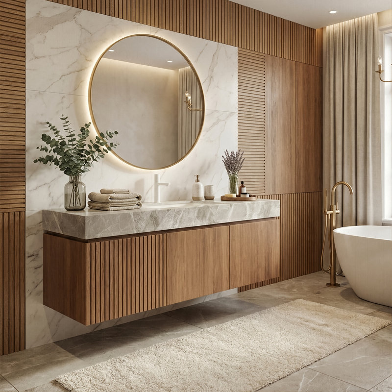 48" Wall-Mounted Vanity With Sintered Stone Top & Ceramic Sink, Storage Cabinet With 1 Drawer & Soft-Close Door, Espresso
