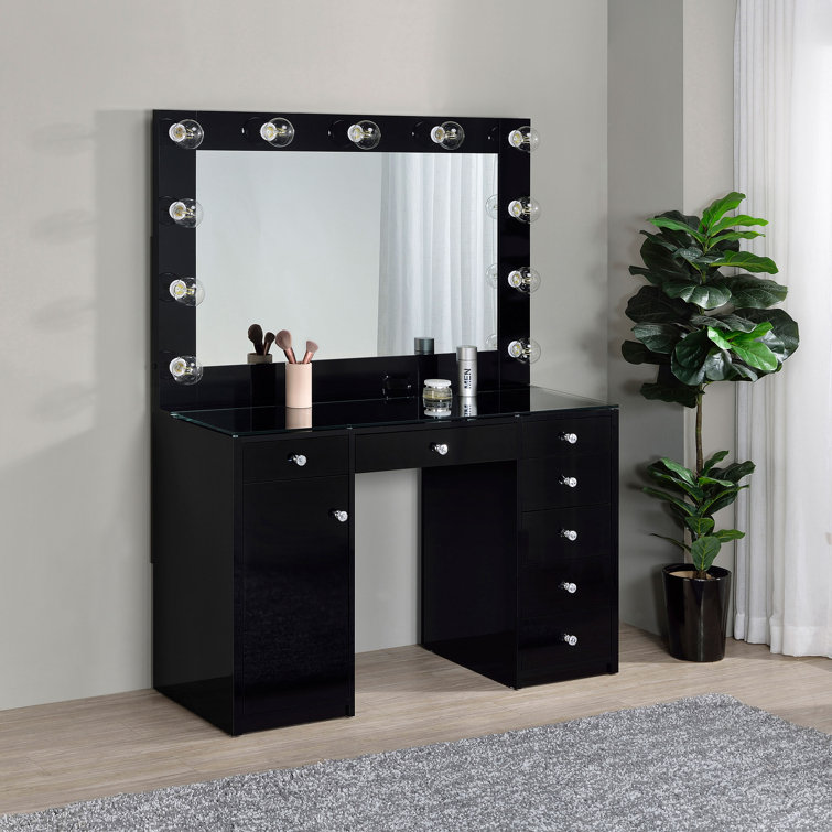 Amargosa 7-Drawer Makeup Vanity Table with LED Hollywood Mirror Lighting